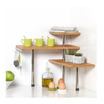 Ξύλινο Γωνιακό Ράφι Οργάνωσης Κουζίνας 3 Επιπέδων με 4 Γάντζους 45 x 43 x 38.5 cm 5Five Simply Smart 111123