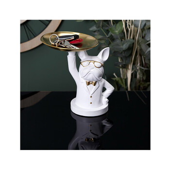 Διακοσμητικό Σκυλάκι Πολυρητίνης με Δίσκο 21 x 21 x 18 cm Χρώματος Λευκό Home Deco Factory HD1323