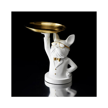 Διακοσμητικό Σκυλάκι Πολυρητίνης με Δίσκο 21 x 21 x 18 cm Χρώματος Λευκό Home Deco Factory HD1323