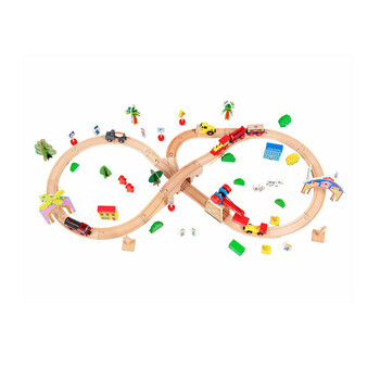 Σετ Ξύλινος Σιδηροδρομικός Σταθμός με Αυτοκινούμενο Τρένο Μπαταρίας 78 τμχ Ecotoys HM008999