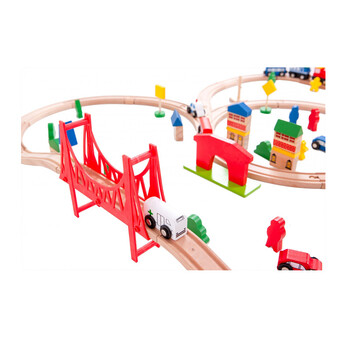 Σετ Ξύλινος Σιδηροδρομικός Σταθμός με Αυτοκινούμενο Τρένο Μπαταρίας 90 τμχ Ecotoys HM014665