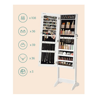 Κοσμηματοθήκη Μπιζουτιέρα με Ολόσωμο Καθρέπτη 41.2 x 36.5 x 152 cm Songmics JJC002W01