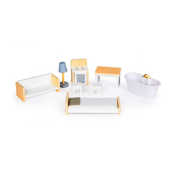 Ξύλινο Παιδικό Κουκλόσπιτο 3 Ορόφων με 9 Έπιπλα 50 x 27.5 x 96 cm Grace Ecotoys 8210