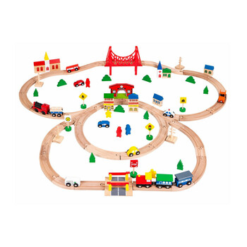 Σετ Ξύλινος Σιδηροδρομικός Σταθμός με Αυτοκινούμενο Τρένο Μπαταρίας 90 τμχ Ecotoys HM014665