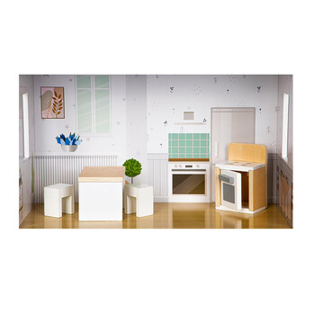 Ξύλινο Παιδικό Κουκλόσπιτο 3 Ορόφων με 9 Έπιπλα 50 x 27.5 x 96 cm Grace Ecotoys 8210