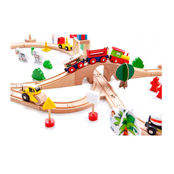 Σετ Ξύλινος Σιδηροδρομικός Σταθμός με Αυτοκινούμενο Τρένο Μπαταρίας 78 τμχ Ecotoys HM008999