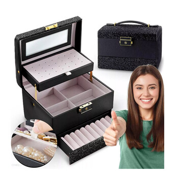 Κοσμηματοθήκη - Μπιζουτιέρα 17.5 x 13.7 x 12.5 cm Χρώματος Μαύρο Massido MS-705-Black