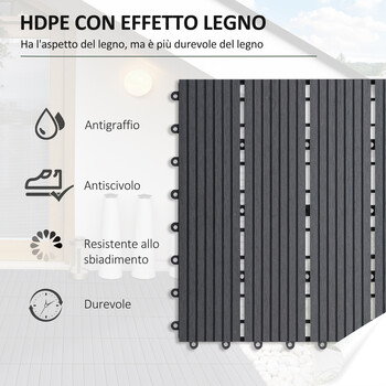 Outsunny Garden Tiles Interlocking Σετ 11 πλακάκια πλακοστρώσεων κήπου εξωτερικού χώρου, γκρι, 30x30x2,2cm 844-214GY