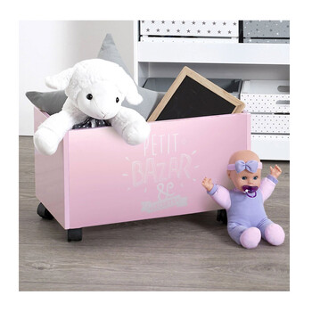 Ξύλινο Τροχήλατο Κουτί Αποθήκευσης Παιχνιδιών 48 x 28 x 28.5 cm Χρώματος Ροζ Toys Atmosphera 127141A