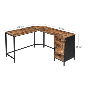 Μεταλλικό Γωνιακό Γραφείο με 1 Ντουλάπι και 1 Συρτάρι 150 x 137 x 75 cm VASAGLE LWD74X