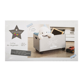 Ξύλινο Τροχήλατο Κουτί Αποθήκευσης Παιχνιδιών 48 x 28 x 28.5 cm Χρώματος Γκρι Toys Atmosphera 127141B