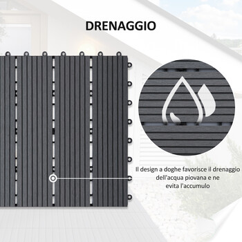 Outsunny Garden Tiles Interlocking Σετ 11 πλακάκια πλακοστρώσεων κήπου εξωτερικού χώρου, γκρι, 30x30x2,2cm 844-214GY