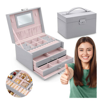 Κοσμηματοθήκη - Μπιζουτιέρα 18.6 x 14.8 x 11 cm Χρώματος Γκρι Massido MS-700-Grey