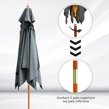 Ομπρέλα Outsunny Garden 3x3m με 8 μπαστούνια μπαμπού και κάλυμμα αντηλιακού 2 επιπέδων, γκρι 840-026CG