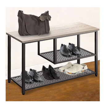 Μεταλλική Παπουτσοθήκη με 2 Ράφια και Πάγκο 74 x 30 x 45 cm Χρώματος Μαύρο Bakaji 02815358