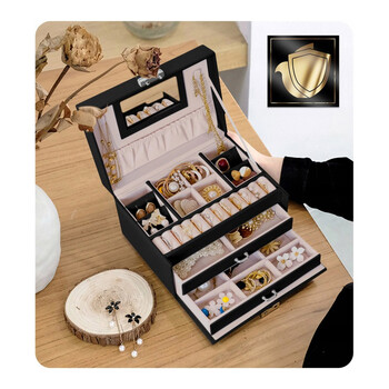 Κοσμηματοθήκη - Μπιζουτιέρα 18.6 x 14.8 x 11 cm Χρώματος Μαύρο Massido MS-700-Black