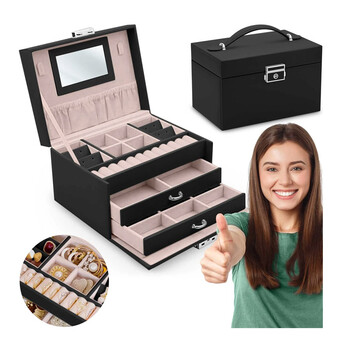 Κοσμηματοθήκη - Μπιζουτιέρα 18.6 x 14.8 x 11 cm Χρώματος Μαύρο Massido MS-700-Black