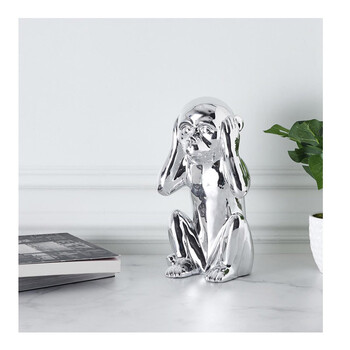 Διακοσμητική Μαϊμού από Δολομίτη 17 x 15 x 28 cm Χρώματος Ασημί Home Deco Factory HD0007