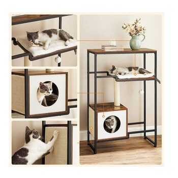 Μεταλλικό Έπιπλο - Ονυχοδρόμιο Γάτας με Σπιτάκι 74 x 34 x 114 cm PCT112X01 Feandrea