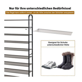 Μεταλλική Παπουτσοθήκη με 10 Ράφια 66 x 29 x 152 cm Costway HW63424