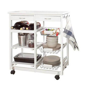 Ξύλινο Τρόλεϊ Κουζίνας με 2 Συρτάρια 3 Ράφια και 3 Καλάθια 67 x 37 x 75 cm Bakaji 02839512