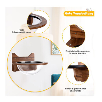 Επιτοίχιο Ξύλινο Κρεβάτι Γάτας με Πλαστική Διάφανη Φούσκα 40 x 40 x 23 cm Costway PS7429BN