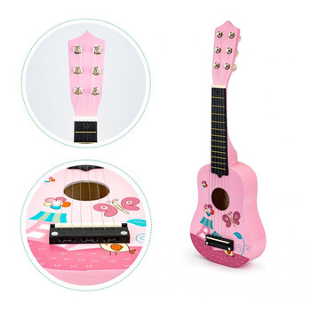 Ακουστική Παιδική Ξύλινη Κιθάρα με 6 Χορδές 17.5 x 5 x 53 cm Ecotoys FO18-Pink