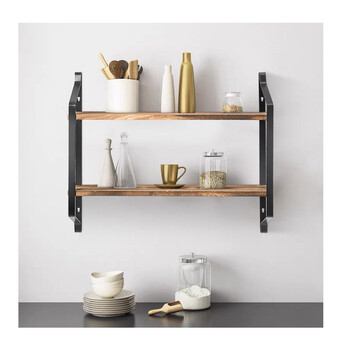 Επιτοίχια Μεταλλική Ραφιέρα με 2 Ξύλινα Ράφια 60 x 15 x 51 cm Costway HW64214