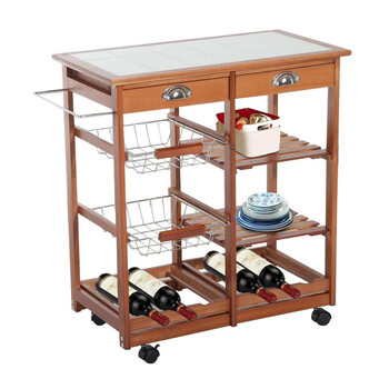 Ξύλινο Τρόλεϊ Κουζίνας με 4 Ράφια και 2 Συρτάρια 74 x 37 x 76 cm Bakaji 02839513