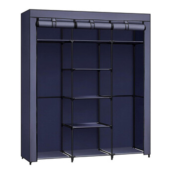 Φορητή Υφασμάτινη Ντουλάπα με Μεταλλικό Σκελετό Χρώματος Σκούρο Μπλε 150 x 45 x 175 cm Songmics RYG012I02