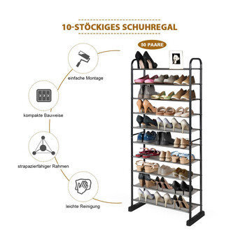 Μεταλλική Παπουτσοθήκη με 10 Ράφια 66 x 29 x 152 cm Costway HW63424