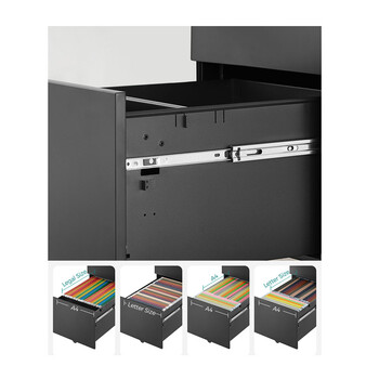 Τροχήλατη Μεταλλική Συρταριέρα Γραφείου με 3 Συρτάρια 52 x 39 x 60 cm Χρώματος Μαύρο Songmics OFC60BK