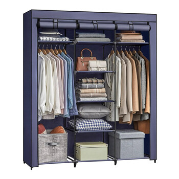 Φορητή Υφασμάτινη Ντουλάπα με Μεταλλικό Σκελετό Χρώματος Σκούρο Μπλε 150 x 45 x 175 cm Songmics RYG012I02