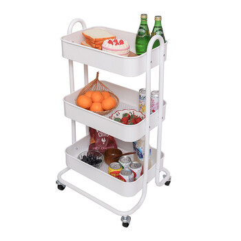 Μεταλλικό Τρόλεϊ Κουζίνας με 3 Ράφια 46 x 40 x 84 cm Χρώματος Λευκό Bakaji 02839281