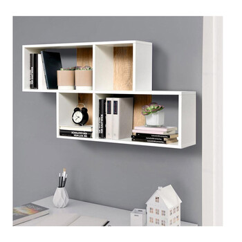 Επιτοίχια Ξύλινη Ραφιέρα με 4 Ράφια 100 x 19.5 x 53 cm Χρώματος Λευκό Bakaji 02837258