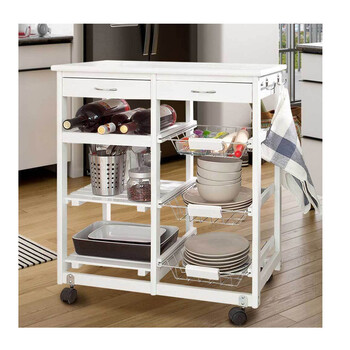 Ξύλινο Τρόλεϊ Κουζίνας με 2 Συρτάρια 3 Ράφια και 3 Καλάθια 67 x 37 x 75 cm Bakaji 02839512