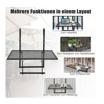 Πτυσσόμενο Σιδερένιο Κρεμαστό Τραπέζι Μπαλκονιού 60.5 x 48 x 61.5-82.5 cm Costway HW67242