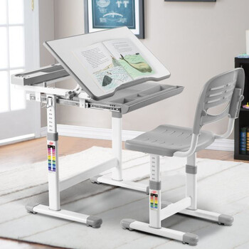 Σχολικό Γραφείο  με Καρέκλα για Παιδιά με Δυνατότητα Ρύθμισης Υψους και Κλίσης COSTWAY HW65906GR