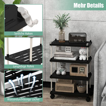 Τρόλεϊ Κουζίνας Αποθήκευσης 4 Επιπέδων Χρώματος Μαύρο COSTWAY JV11024DK