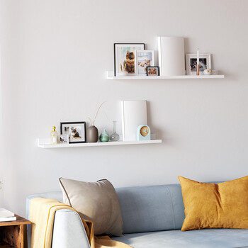 SONGMICS Σετ 2 Επιτοίχιων Ραφιών 80 x 10 cm Λευκό LWS080W01