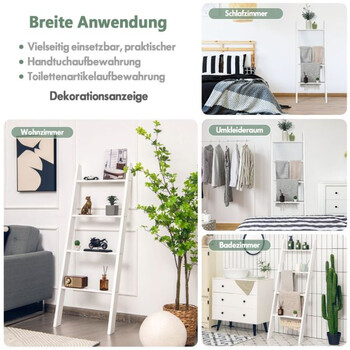 Ξύλινη Ραφιέρα - Σκάλα Τοίχου 50 x 7,5 x 137 cm  Χρώματος Λευκό  COSTWAY BA7730WH