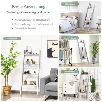 Ξύλινη Ραφιέρα - Σκάλα Τοίχου 50 x 7,5 x 137 cm  Χρώματος Γκρι COSTWAY BA7730GR