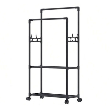 Πλαστική Τροχήλατη Κρεμάστρα Δαπέδου με 2 Ράγες και 2 Ράφια 60 x 33 x 169 cm Verk Group 5907451358924