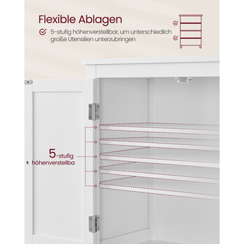 VASAGLE Ντουλάπι Μπάνιου με 4 Πόρτες, Ρυθμιζόμενα Ράφια, Λευκό UBBC552P31