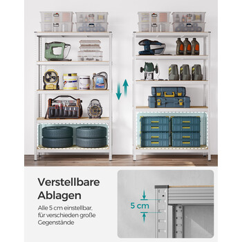 SONGMICS Βαρέως Τύπου Ραφιέρα 5 Επιπέδων από Ατσάλι, Κομψό Ασημί Φινίρισμα, 60 x 120 x 200 εκ., GLR060E01 