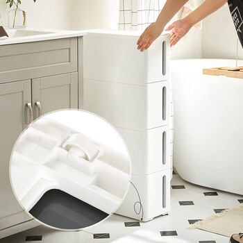 SONGMICS Κομψό Τρόλεϊ Αποθήκευσης με 4 Συρτάρια σε Ρόδες, Λευκό και Γκρι, 45 x 17 x 83 cm - KFR008G01 