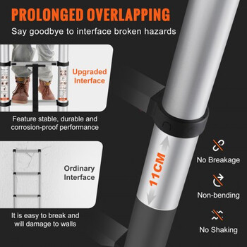 Σκάλα Τηλεσκοπική VEVOR 3.2m, Αλουμινίου, 170kg, Συμπτυσσόμενη, Πολυλειτουργική, ANSI  SSLTN105170KGVQGIV0