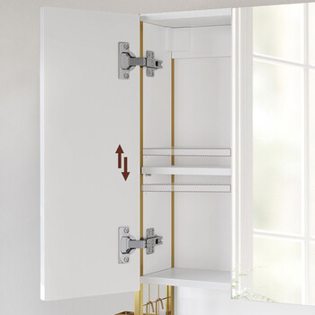 VASAGLE Φωτιζόμενο ΝτουλάπιΜπάνιου με Καθρέφτη, Ρυθμιζόμενα Ράφια και Διπλές Πόρτες,Λευκό-Χρυσό BBK124A10  