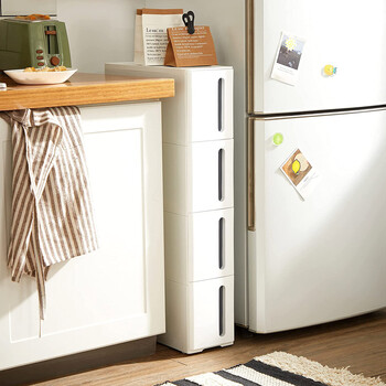 SONGMICS Κομψό Τρόλεϊ Αποθήκευσης με 4 Συρτάρια σε Ρόδες, Λευκό και Γκρι, 45 x 17 x 83 cm - KFR008G01 