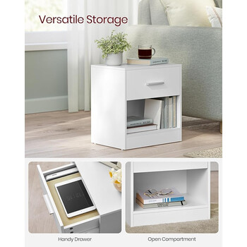 Σετ 2 Κομοδίνα με Συρτάρι και Αποθηκευτικό Χώρο ‎28 x 39 x 41 cm VASAGLE LET819T14